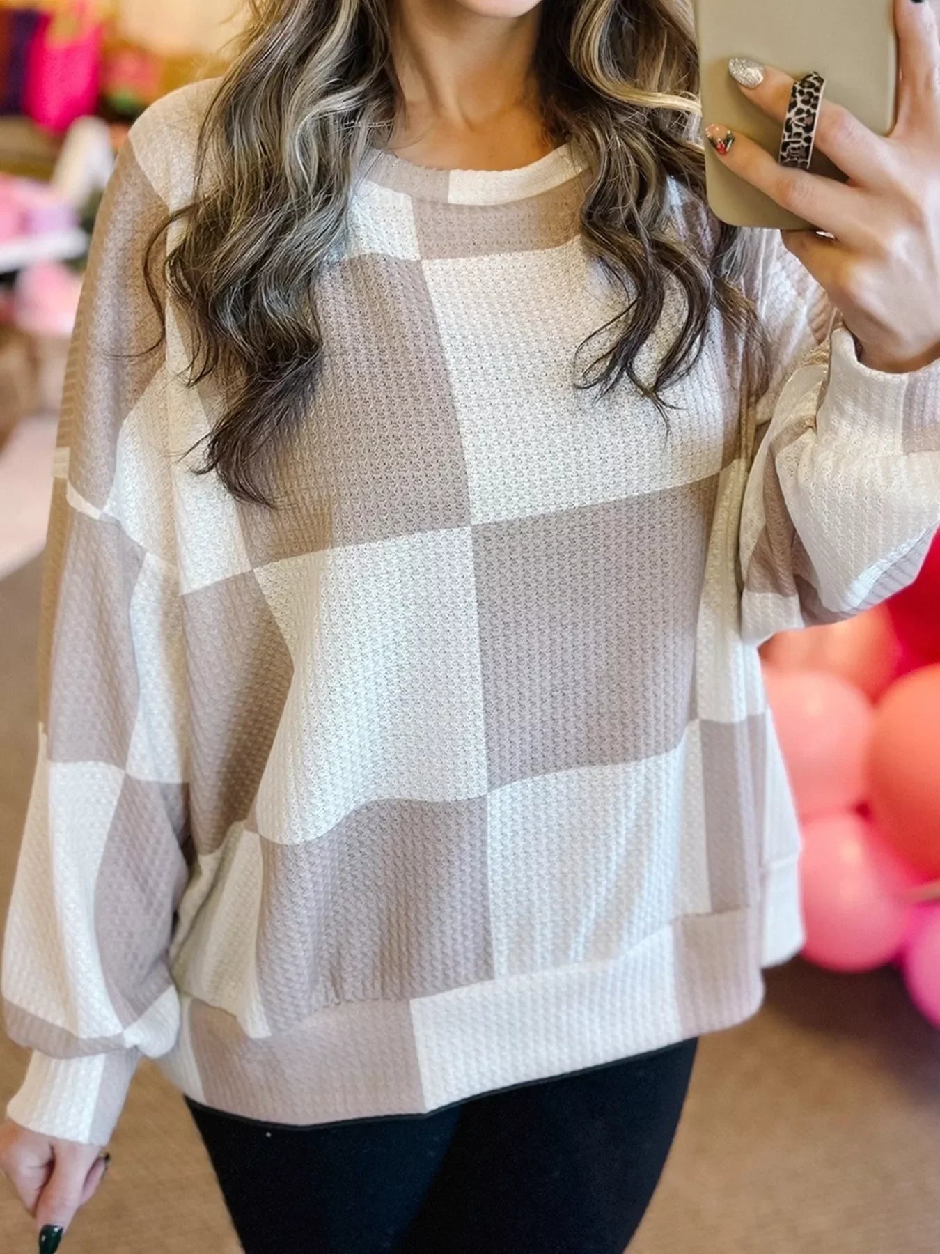 Checkered Breathable Textured Long Sleeve Top - Southern Shores Clothing