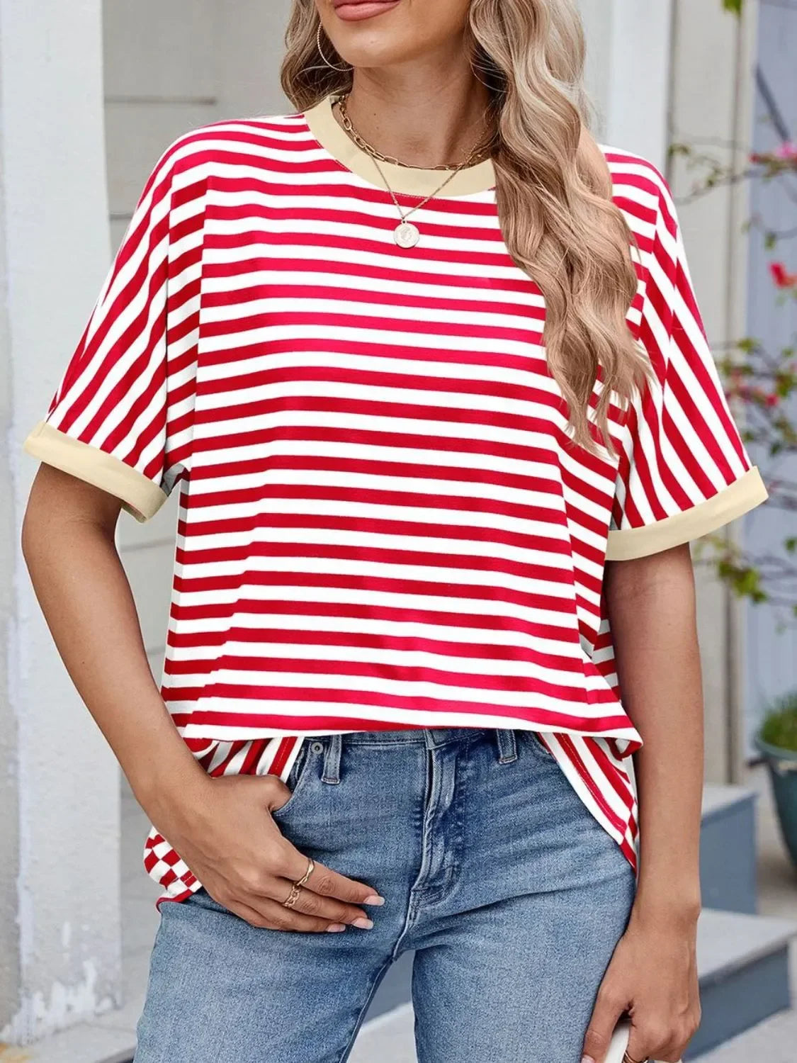 Striped Round Neck Half Sleeve T-Shirt - Southern Shores Clothing