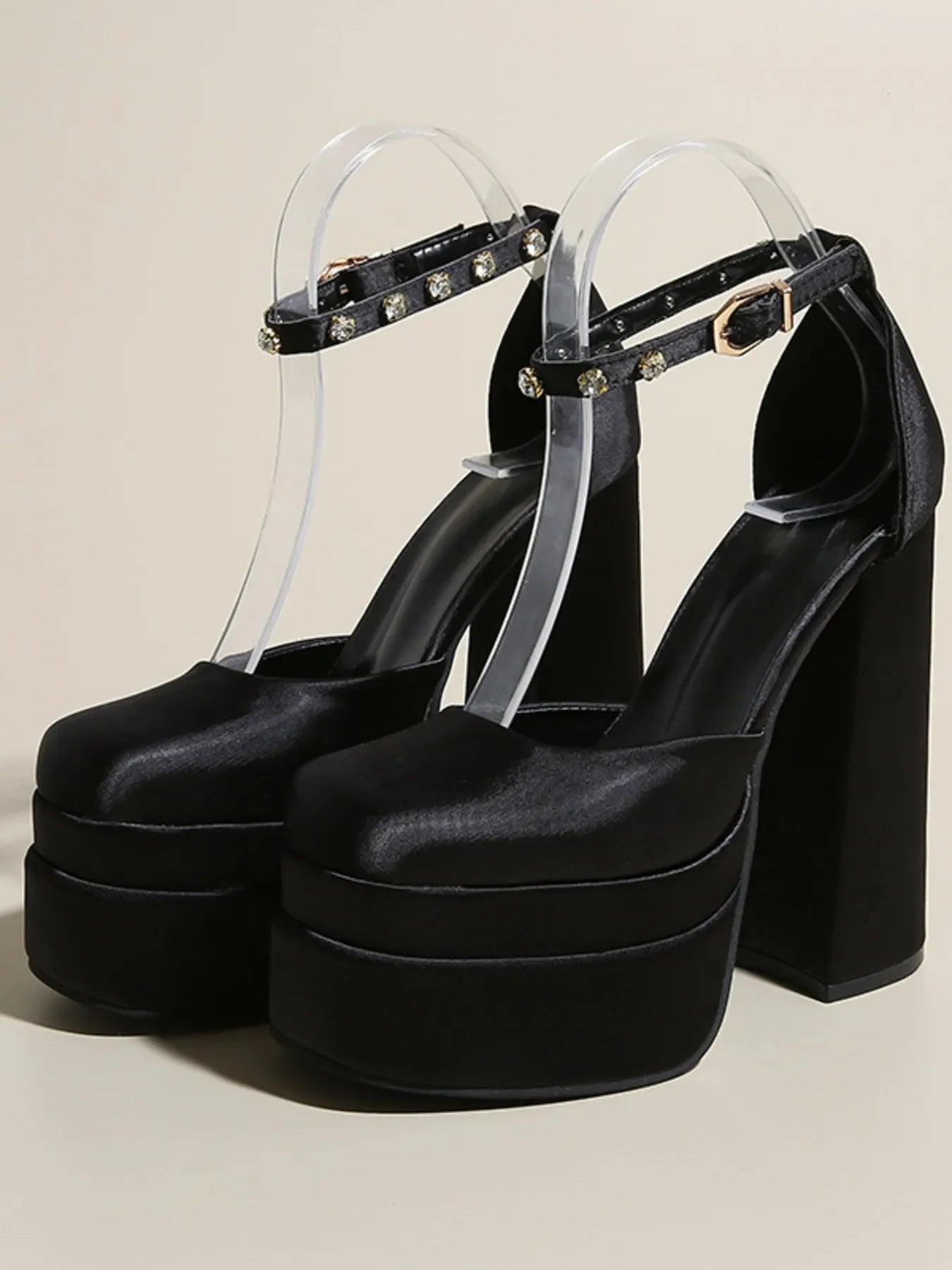 Platform High Heel Ankle Strap Pumps Pointed Toe