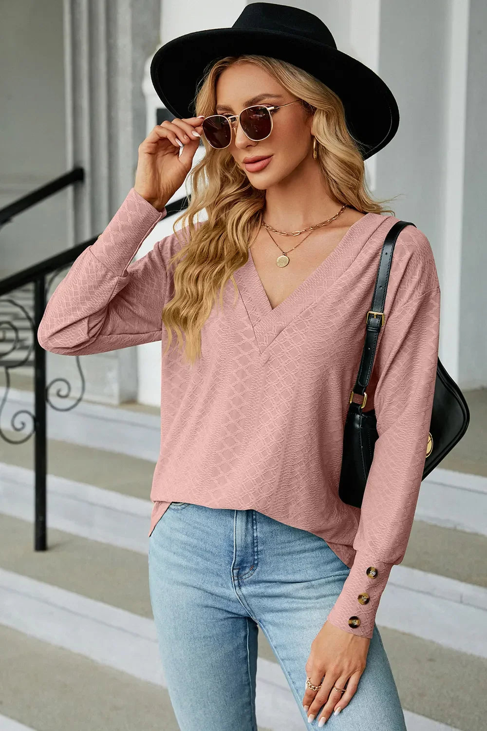 V-Neck Lantern Sleeve T-Shirt - Southern Shores Clothing