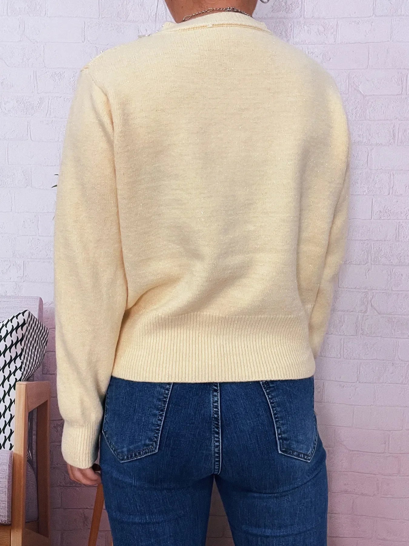 Pearl Detail Button Front Cardigan Stretch Knit - Southern Shores Clothing
