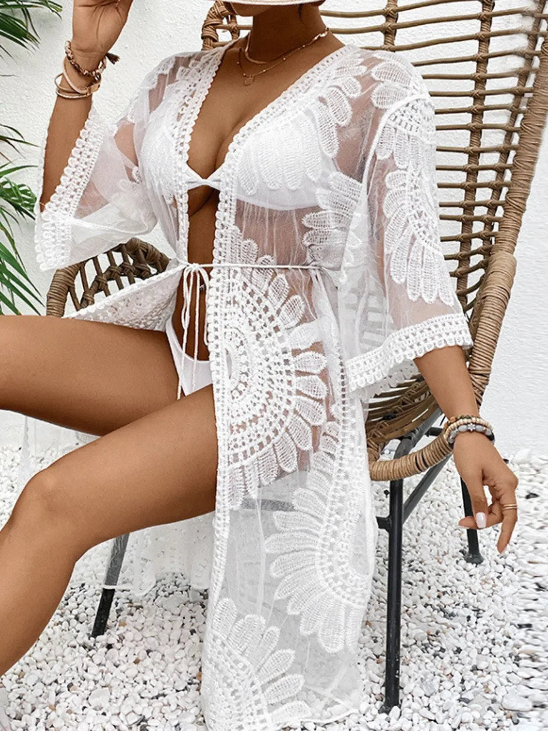 Lace Open Front Longline Cover Up One Size - Southern Shores Clothing