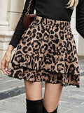 Ruffled Leopard Elastic Waist Skirt Casual - Southern Shores Clothing