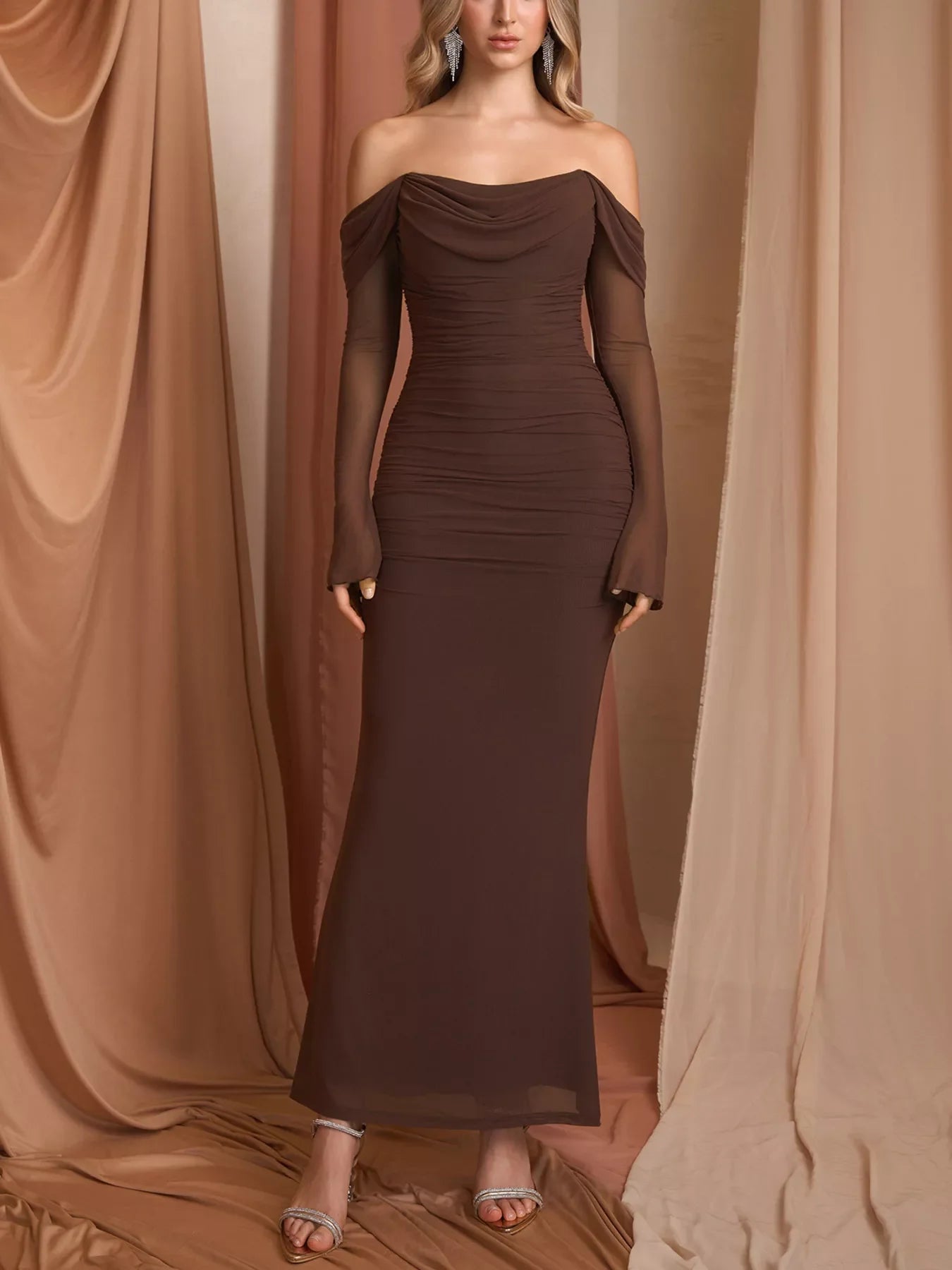 Off-Shoulder Ruched Mermaid Maxi Dress Formal - Southern Shores Clothing
