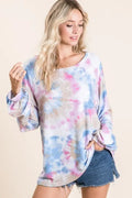 Tie Dye Print Cotton Terry Top With Puff Sleeves - Southern Shores Clothing