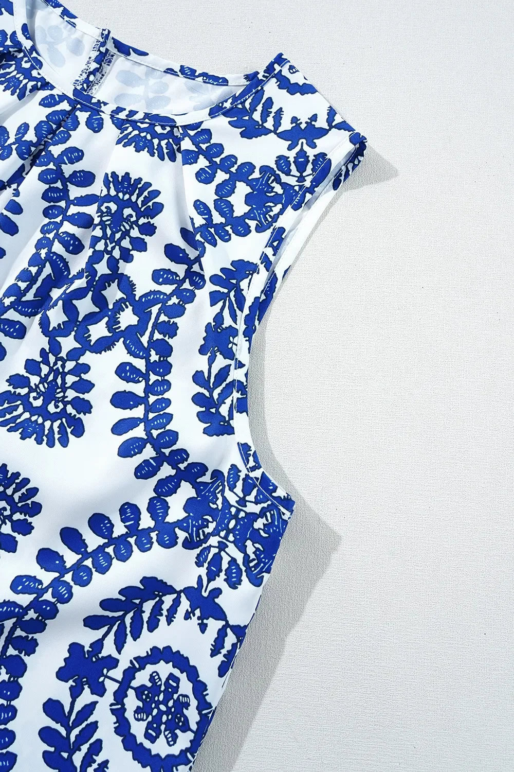 Printed Sleeveless Crew Neck Top With Allover Pattern Boho - Southern Shores Clothing