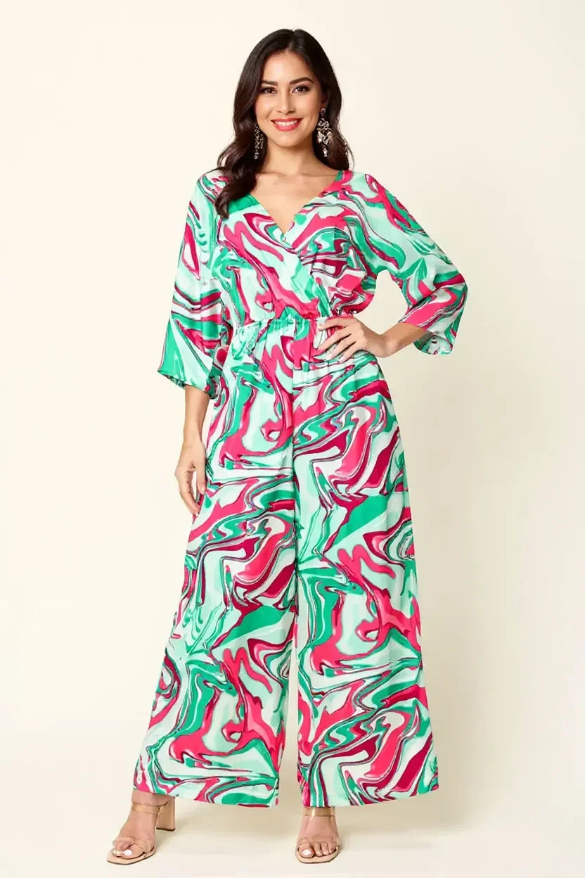 Tie Ruched Half Sleeve Wide Leg Jumpsuit - Southern Shores Clothing