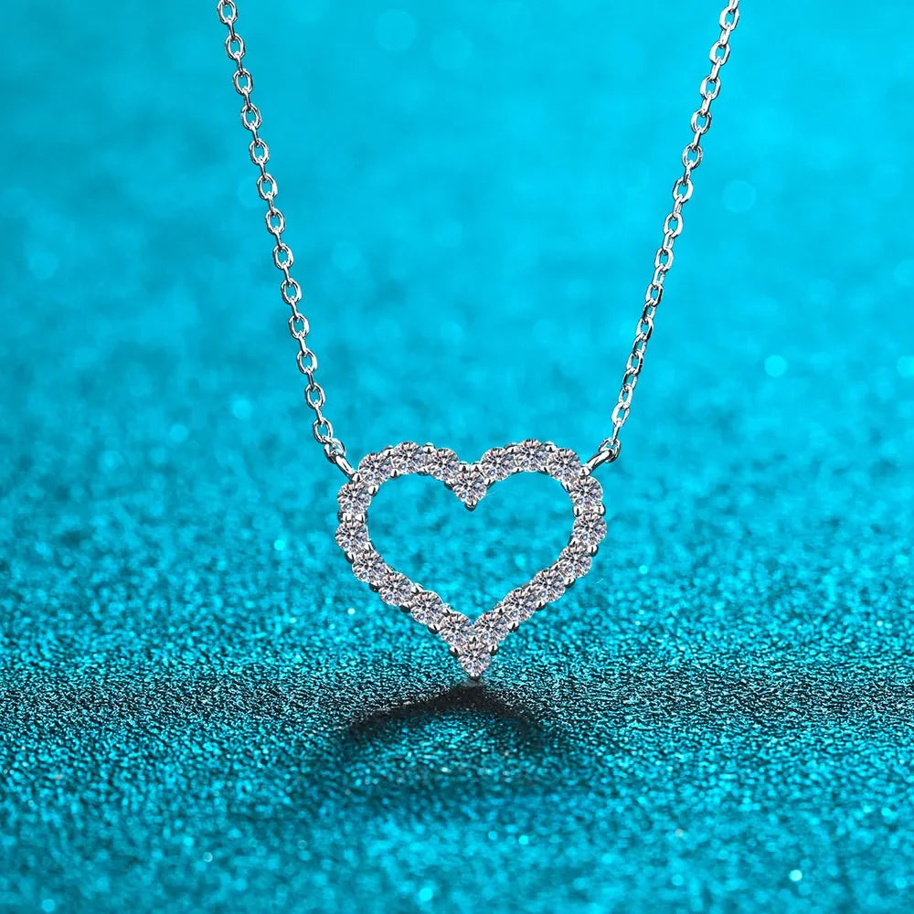 Moissanite Sterling Silver Heart Necklace - Southern Shores Clothing