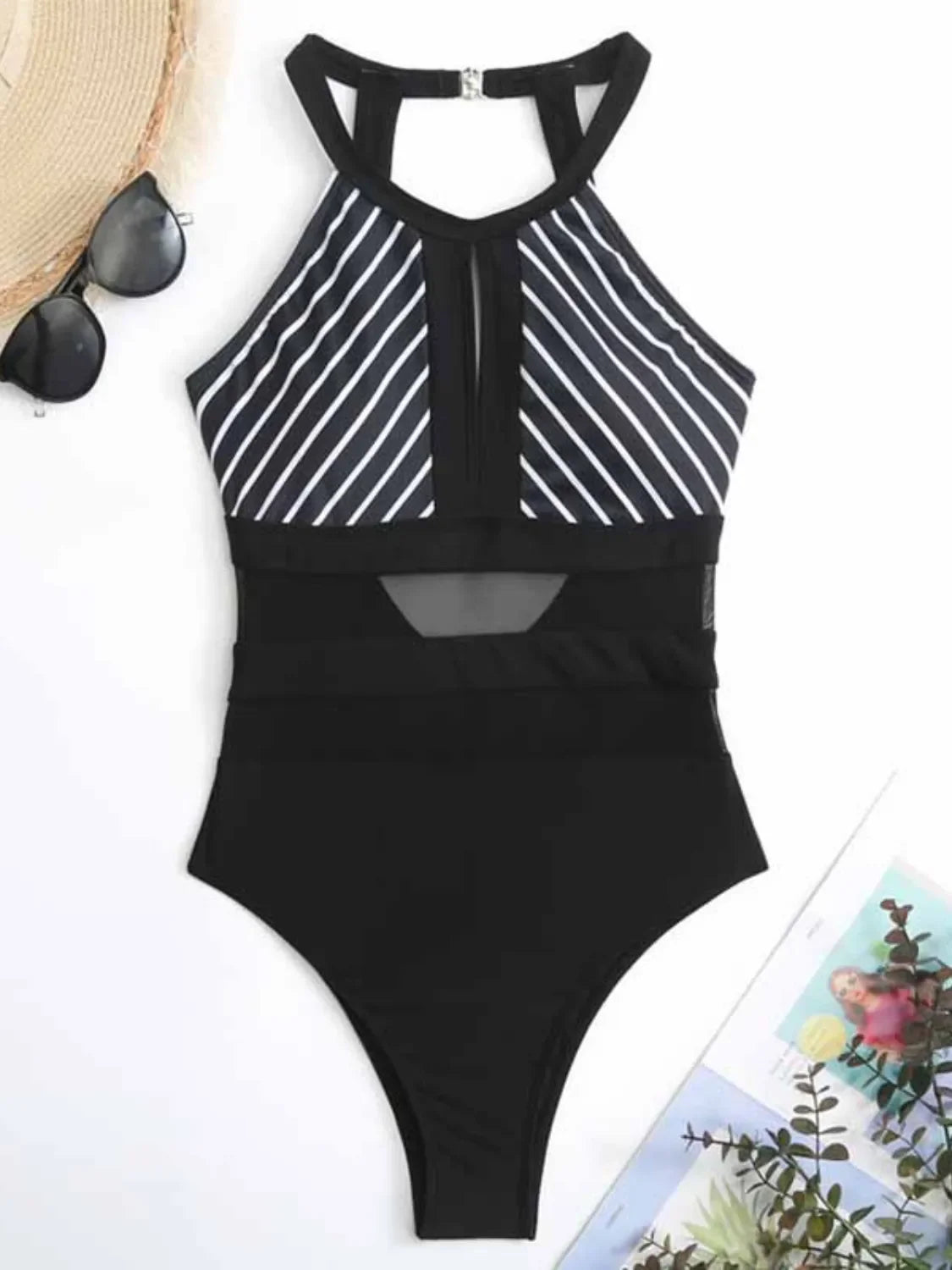 Mesh Backless Striped One-Piece Swimsuit - Southern Shores Clothing