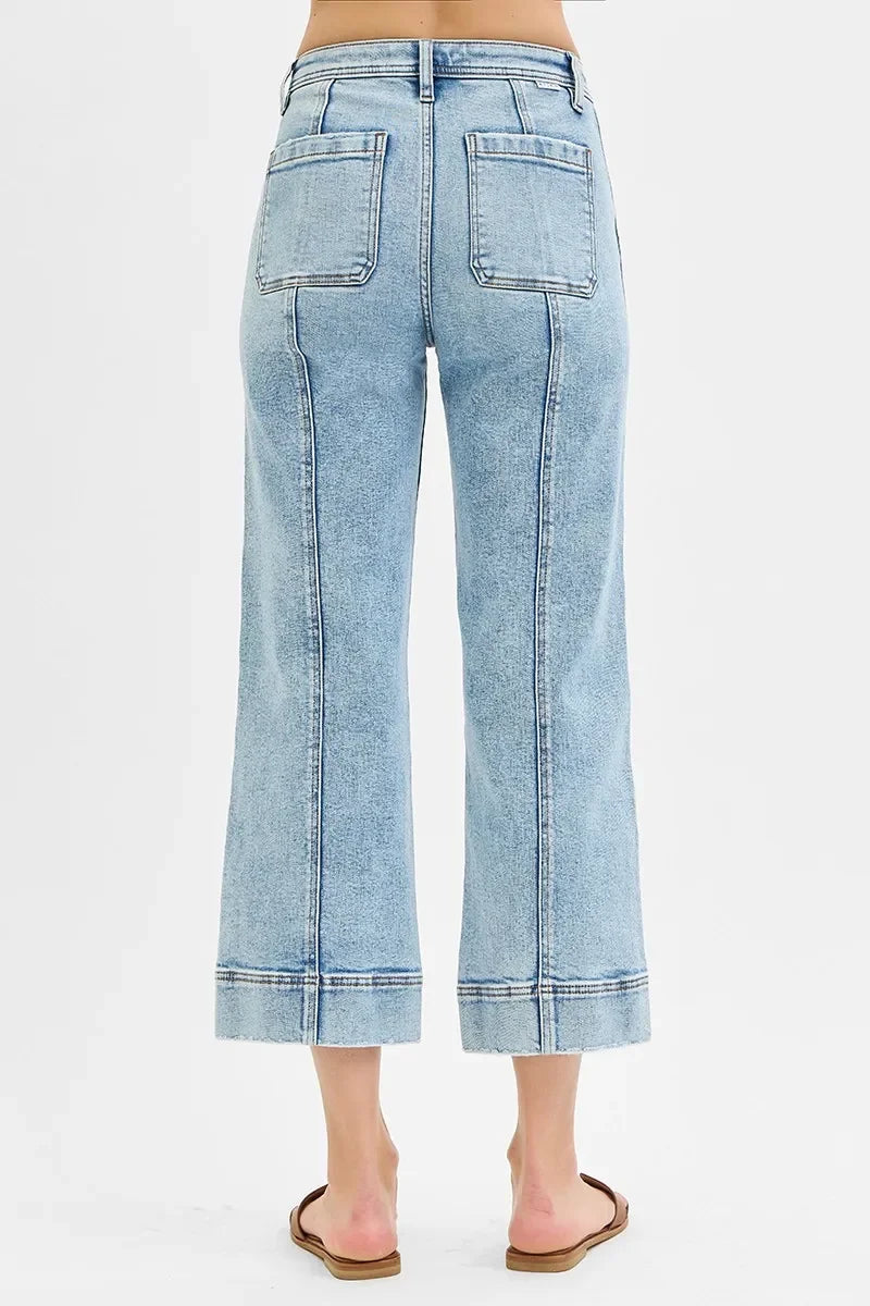 High Rise Cropped Wide Leg Denim Jeans Plus Size - Southern Shores Clothing