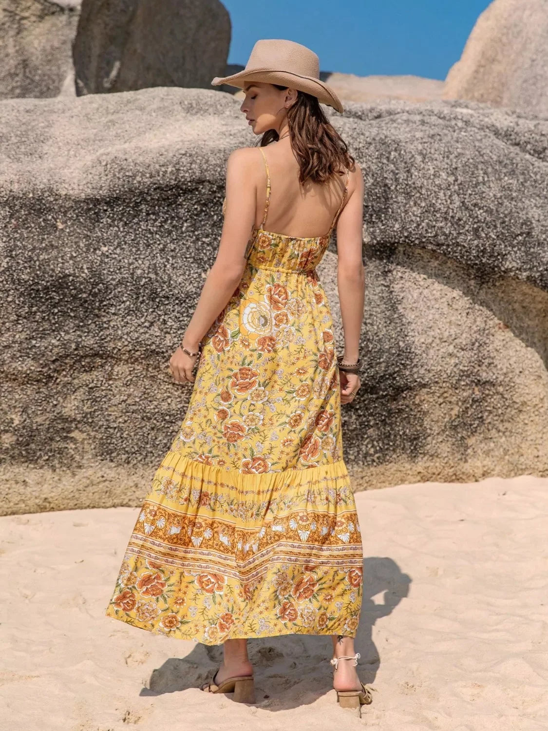 Tassel Printed Tiered Cami Dress Floral Print Boho Style - Southern Shores Clothing