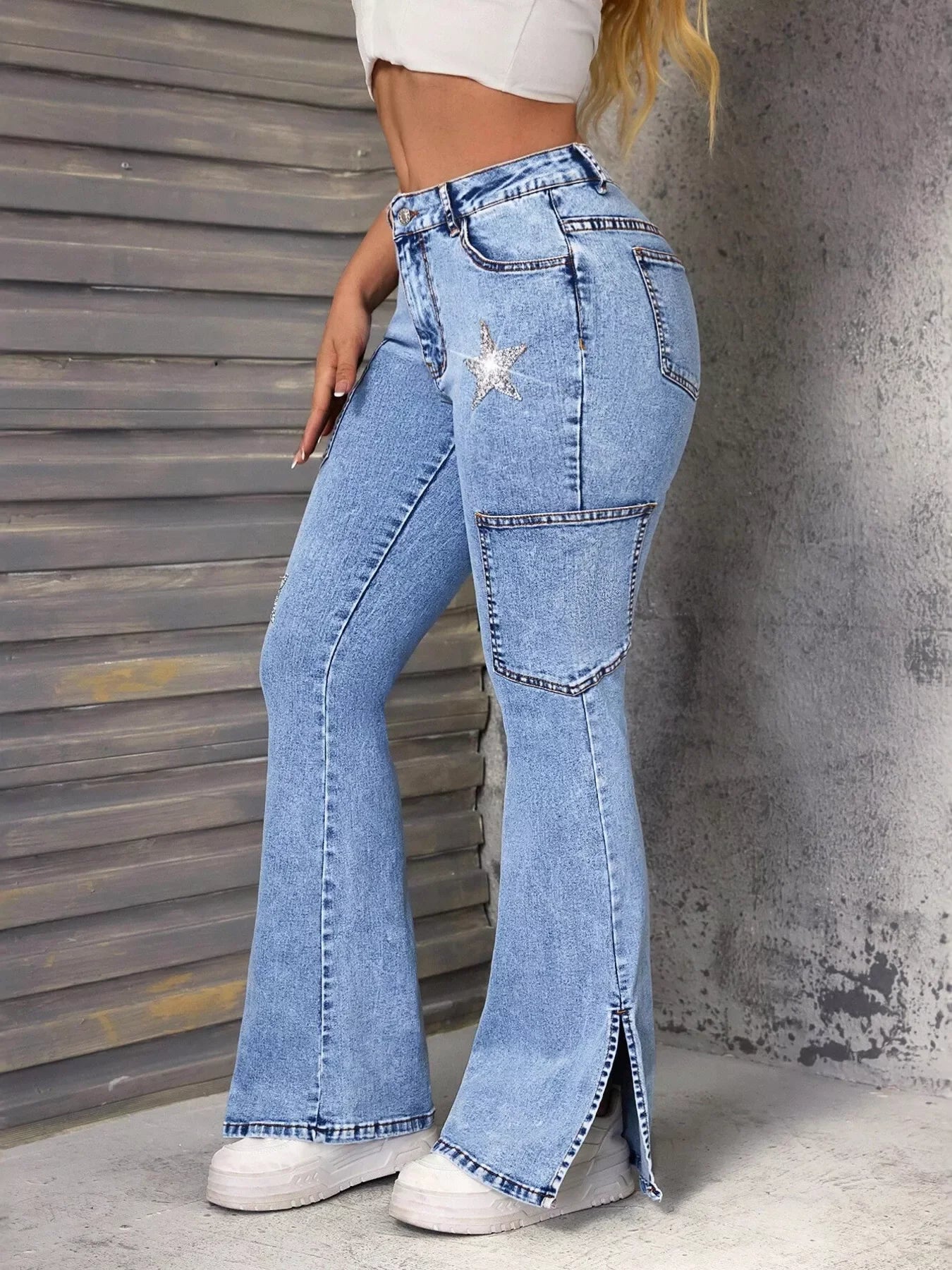 Coastal Slit Star Flare Leg Jeans Stretch Denim - Southern Shores Clothing
