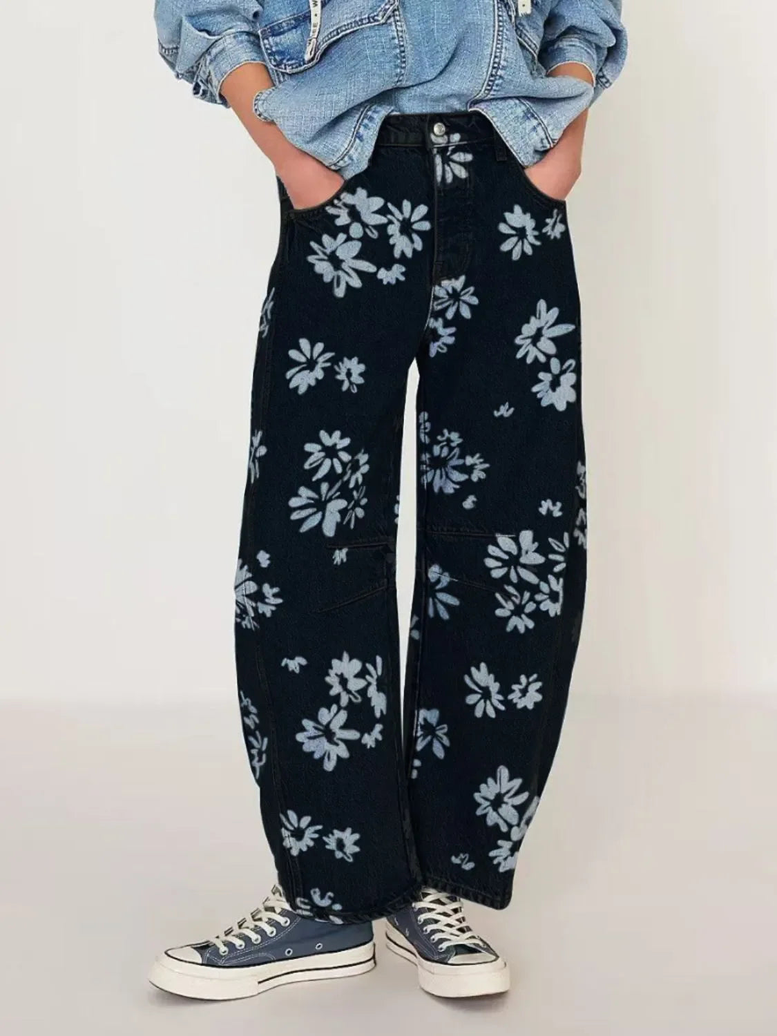 Ocean Printed Wide Leg Denim Jeans Coastal Style - Southern Shores Clothing
