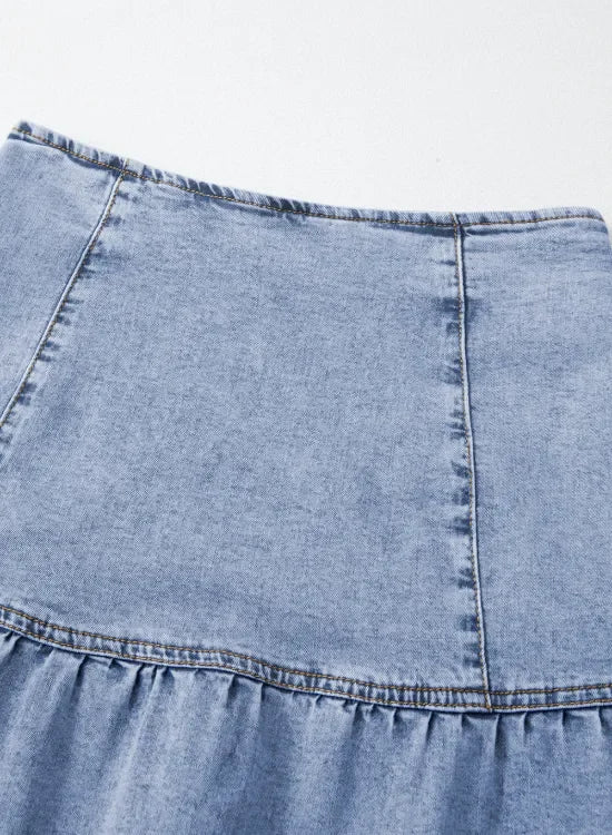 Asymmetric Ruffle Overlay Denim Mini Skirt - Southern Shores Clothing