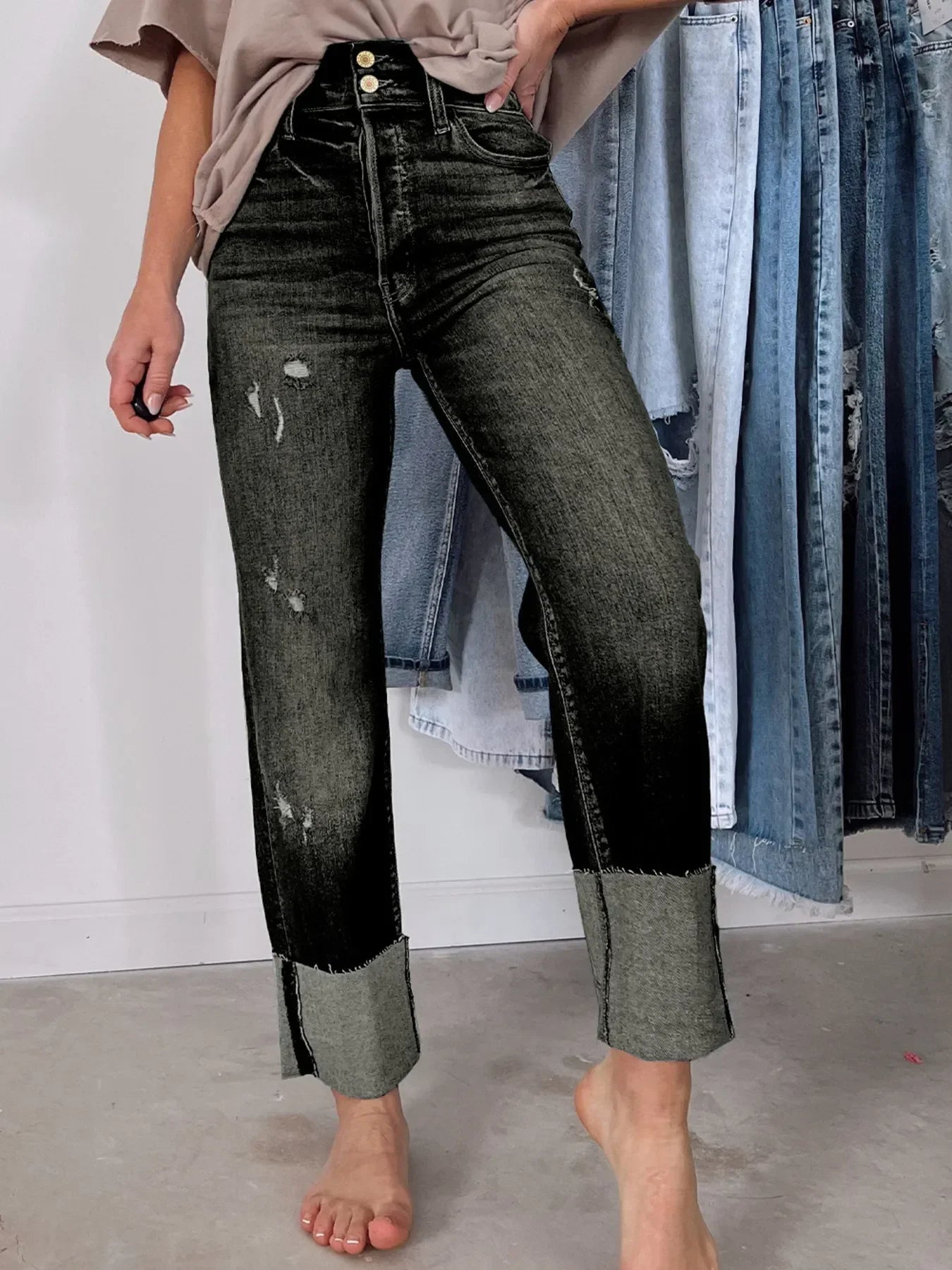 Coastal Inspired High Waist Distressed Straight Leg Jeans - Southern Shores Clothing