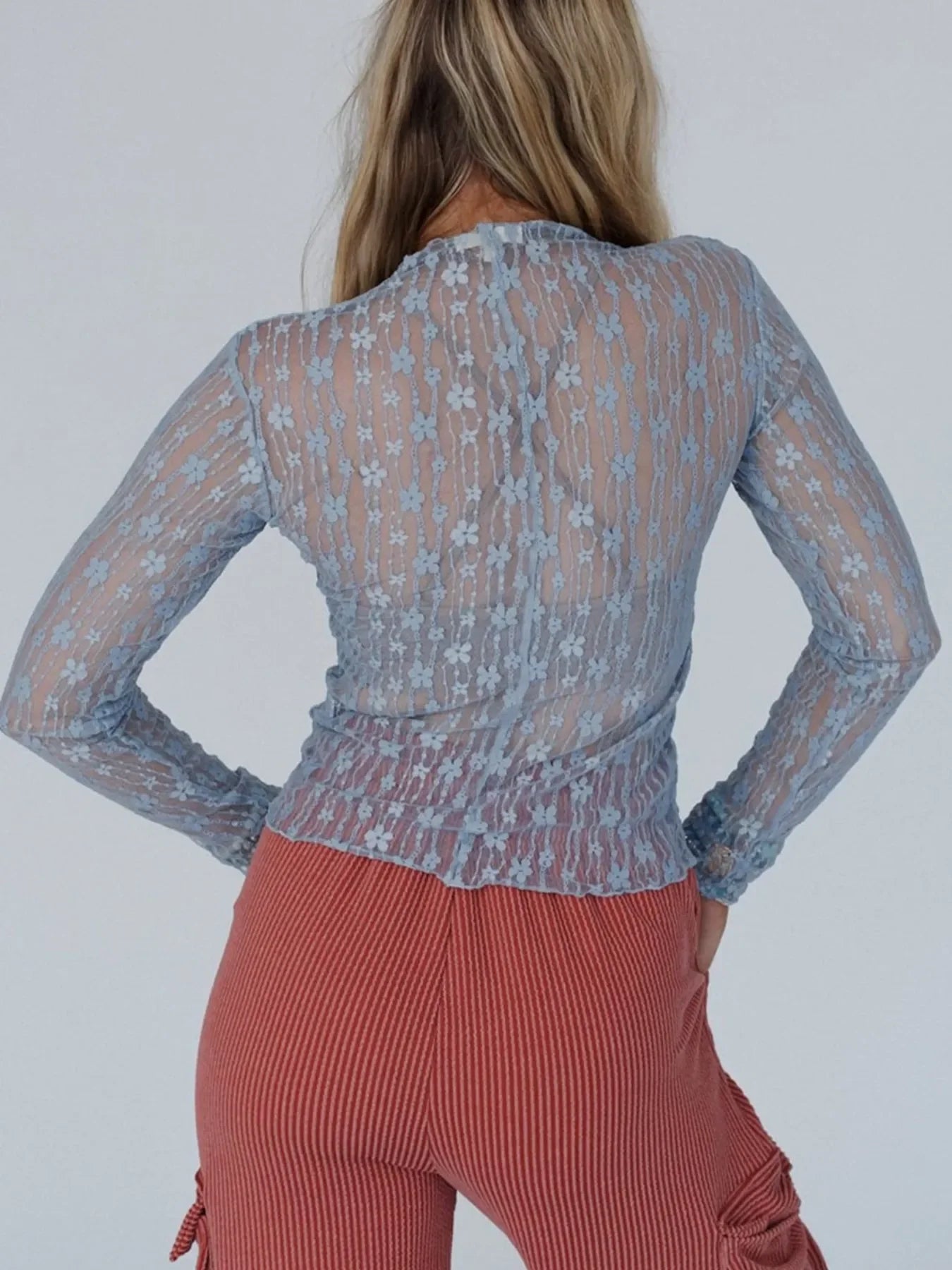Lace See Through Long Sleeve Blouse With Sheer Detailing - Southern Shores Clothing