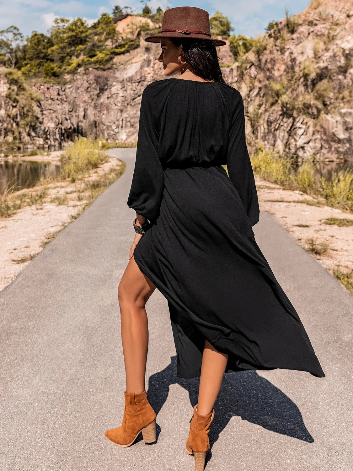 Long Sleeve Round Neck Dress - Southern Shores Clothing