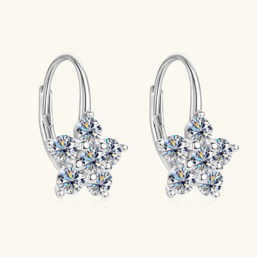 1.2 Ct Sterling Silver Moissanite Flower Huggie Earrings - Southern Shores Clothing