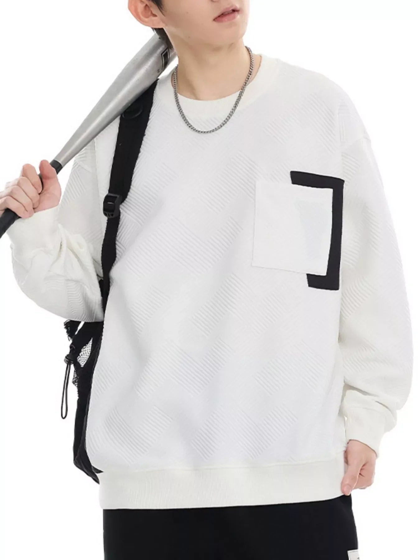 Plus Size Stretch Fabric Crew Neck Sweatshirt With Pocket
