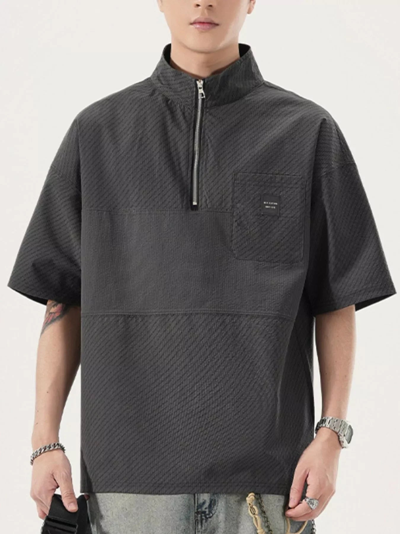 Plus Size Oversized Half-Zip Textured T-Shirt - Southern Shores Clothing