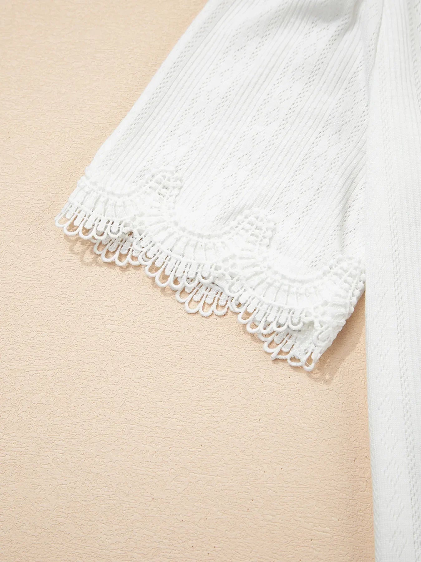 Scalloped Lace Trim Jacquard Textured T Shirt Stretch - Southern Shores Clothing