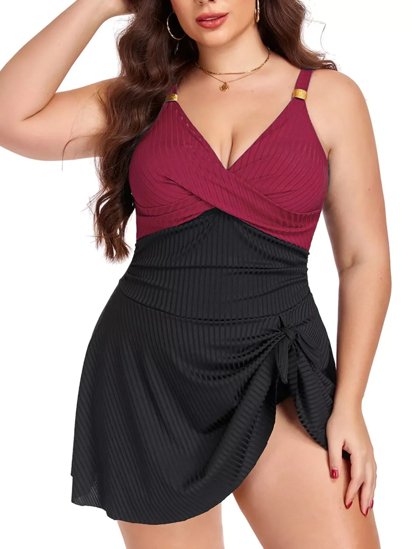 Plus Ruched One Piece Swim Dress With Removable Padding - Southern Shores Clothing