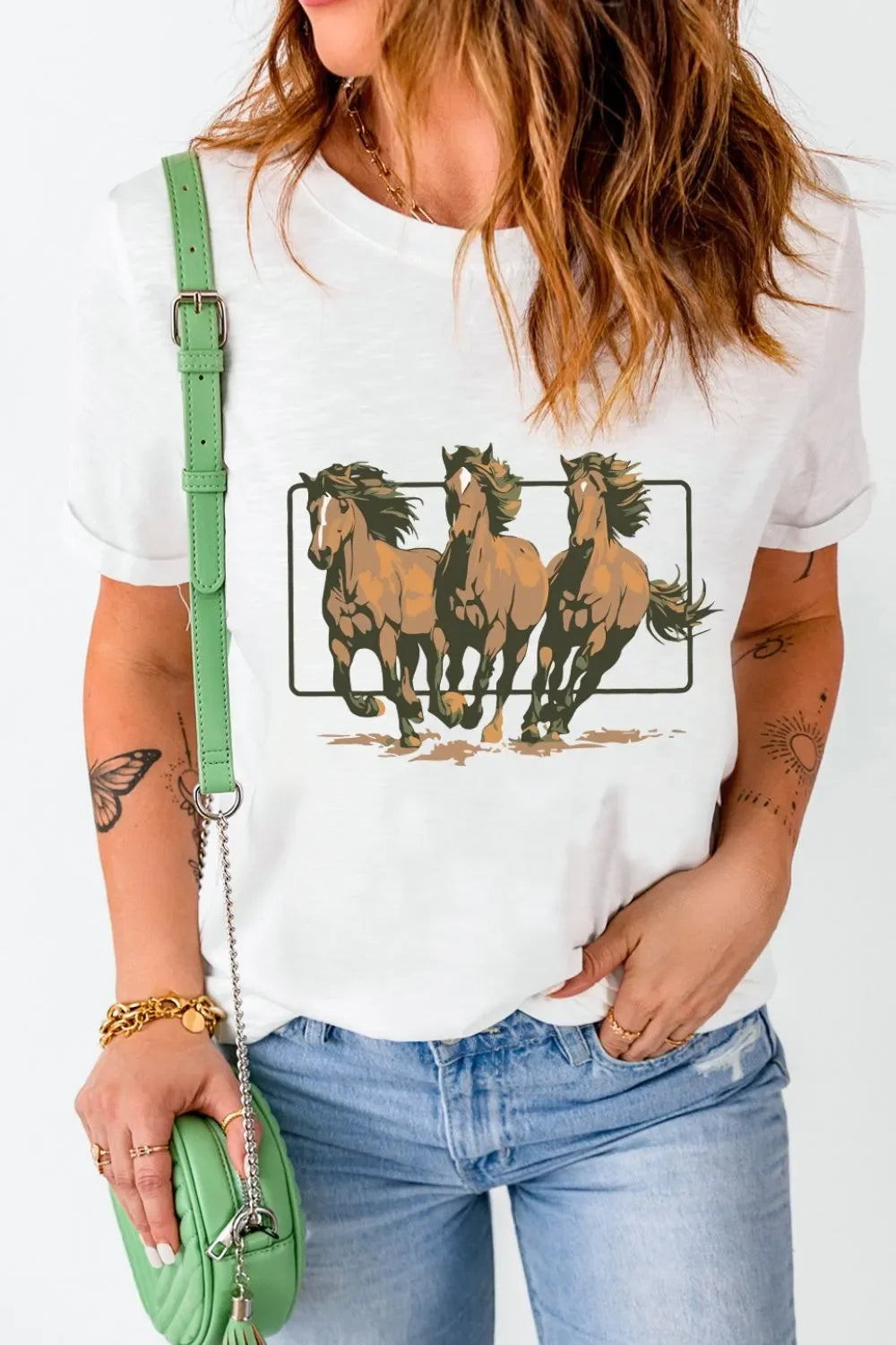 Texas Horse Graphic Cuffed Sleeve T Shirt - Southern Shores Clothing