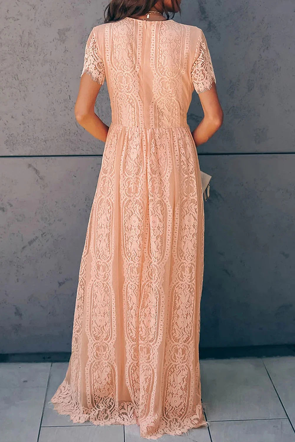 Scalloped Trim Lace Plunge Dress - Southern Shores Clothing