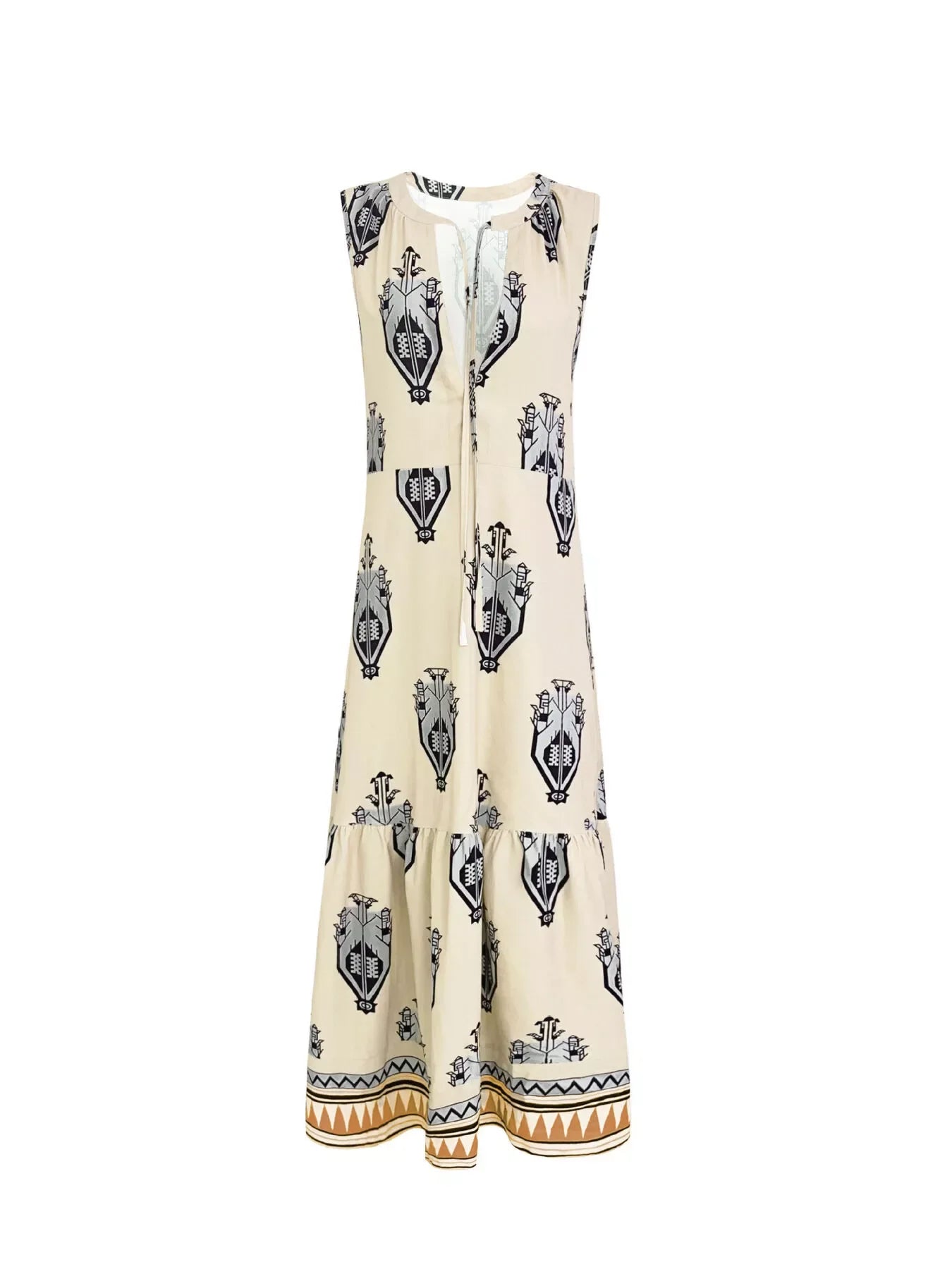 Printed Sleeveless Maxi Dress With Tiered Skirt - Southern Shores Clothing