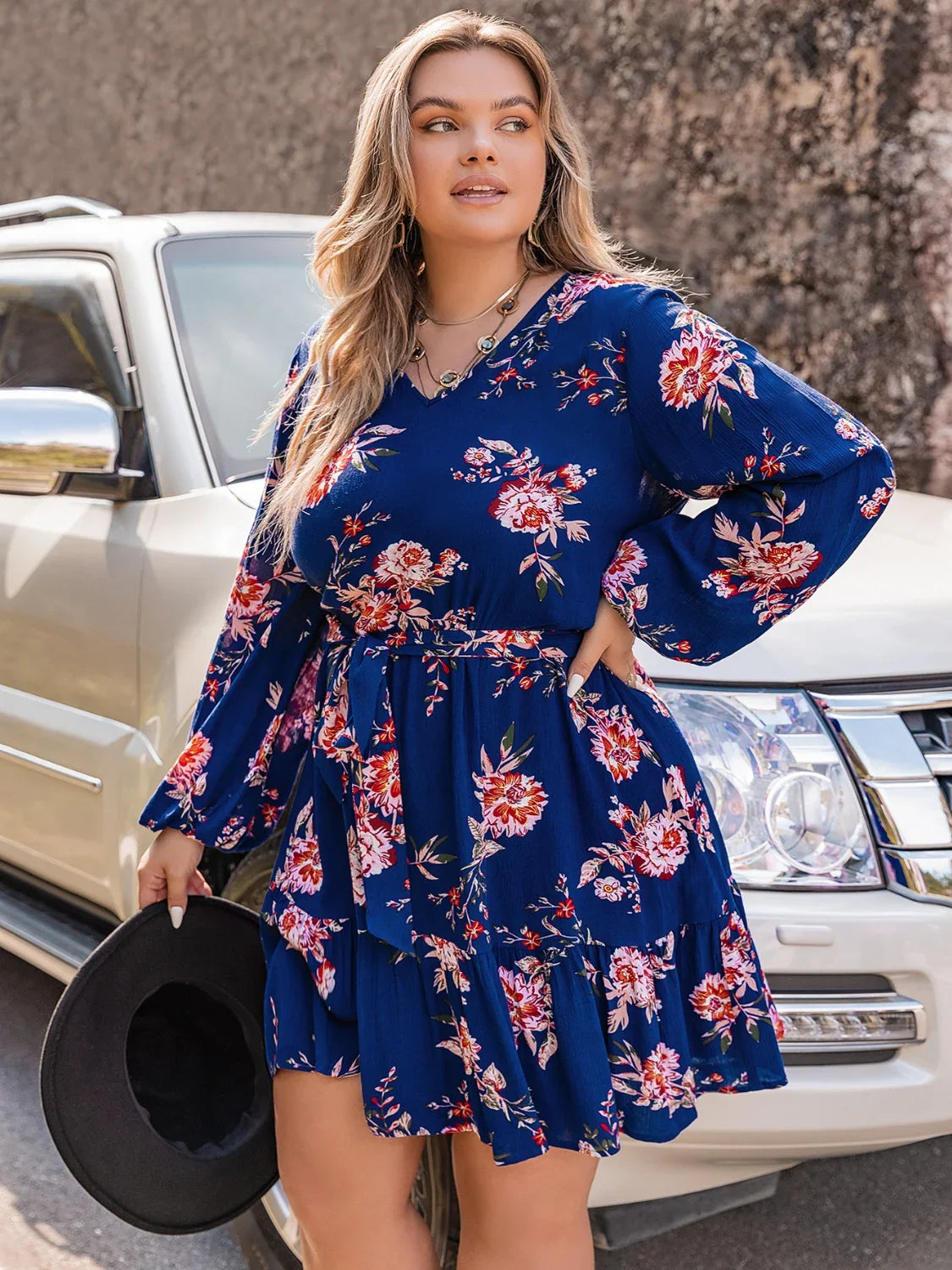 Plus Size V-Neck Long Sleeve Dress - Southern Shores Clothing