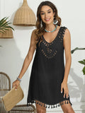 Tassel Cutout Scoop Neck Wide Strap Cover Up One Size - Southern Shores Clothing