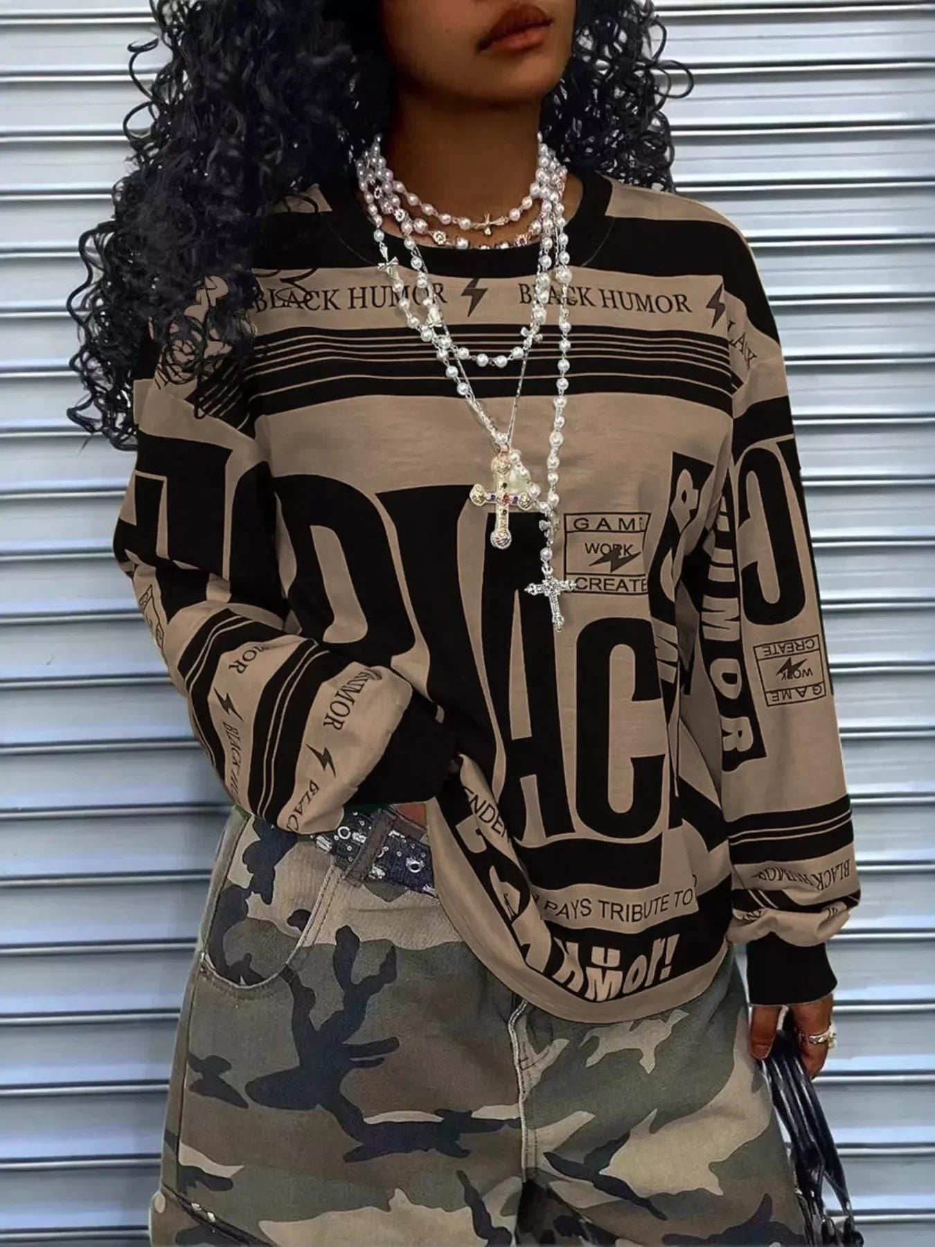 Printed Drop Shoulder Long Sleeve T-Shirt - Southern Shores Clothing