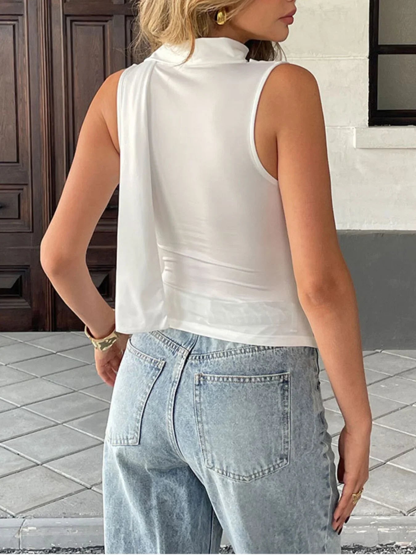 Ruched Cowl Neck Cami Top With Slight Stretch Slim Fit Silhouette - Southern Shores Clothing