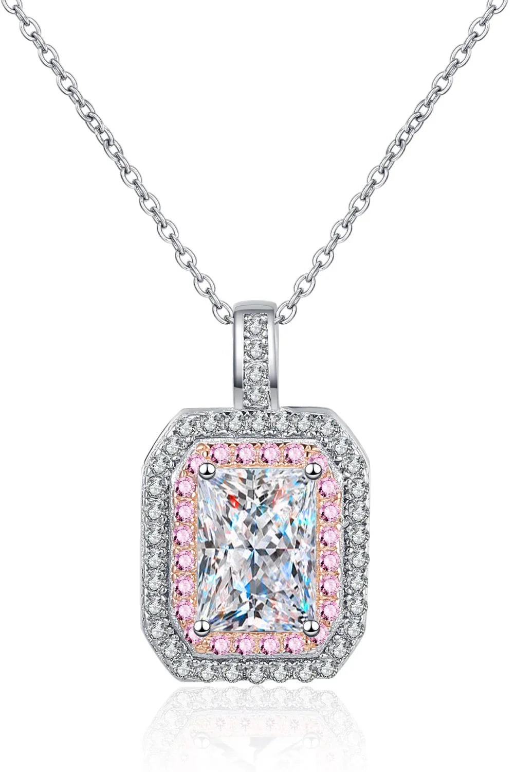 1 Carat Moissanite Geometric Necklace With Pink Zircon Halo