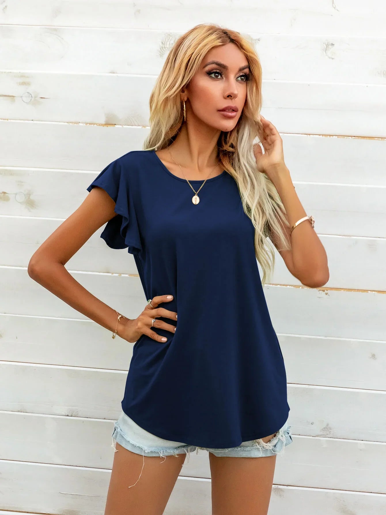 Round Neck Butterfly Sleeve Printed Stretch T Shirt - Southern Shores Clothing