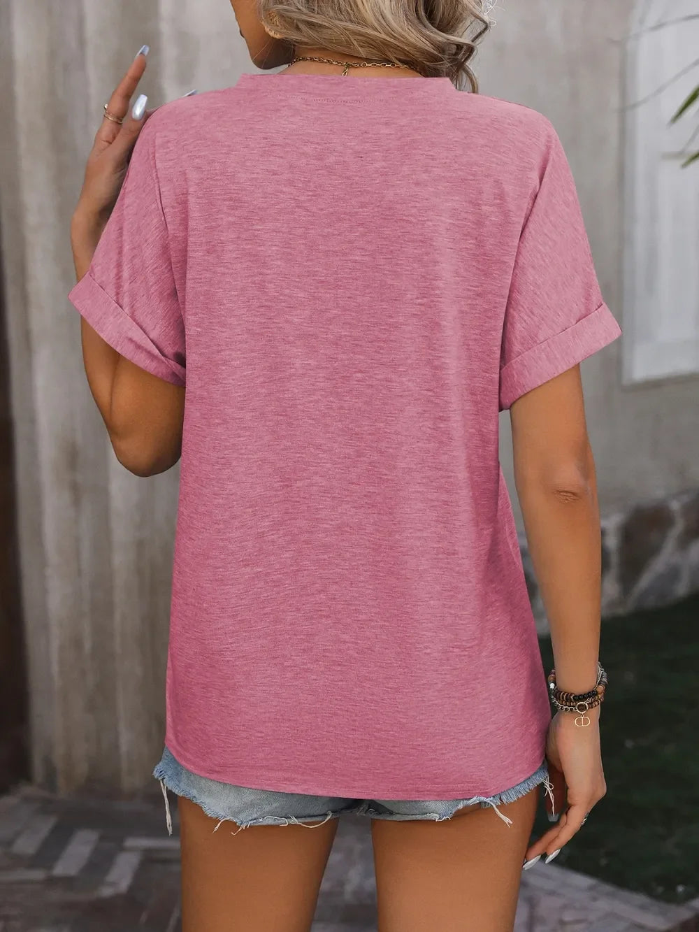 Mandy Notched Buttoned Short Sleeve T-Shirt - Southern Shores Clothing