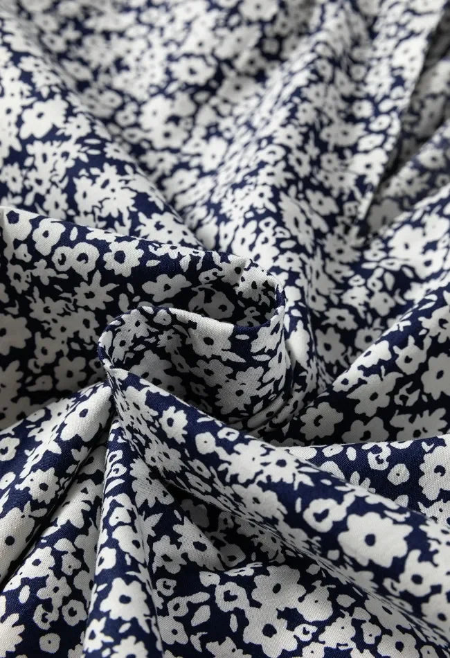Elegant Floral Print Notched Long Sleeve Cotton Blouse - Southern Shores Clothing