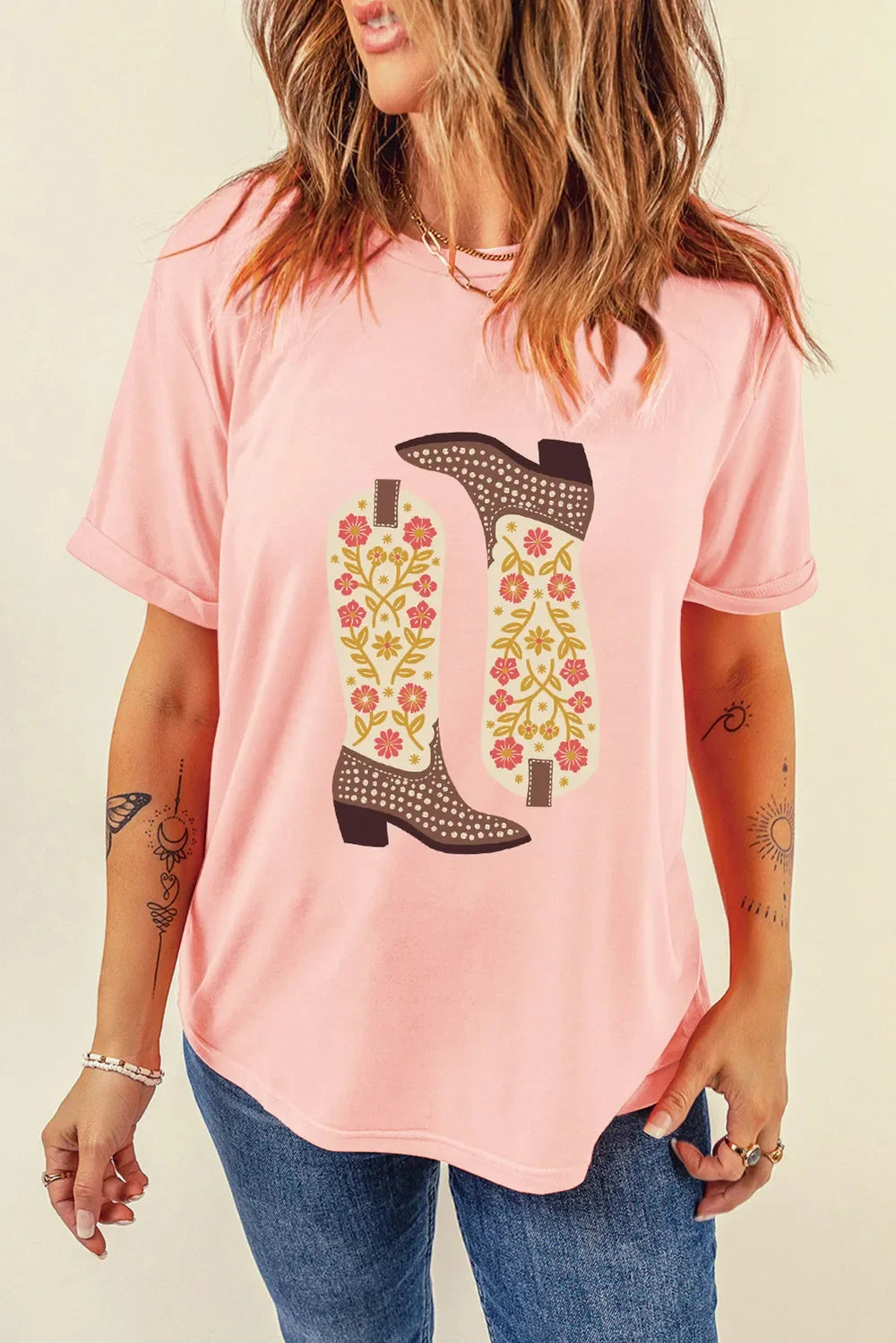 Boot Graphic Round Neck Short Sleeve T Shirt - Southern Shores Clothing