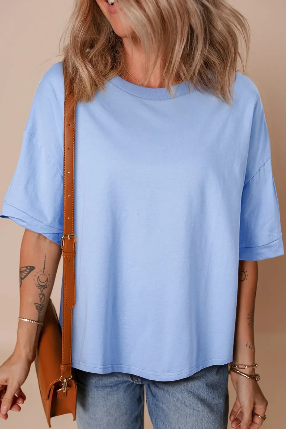 Slightly Stretchy Loose Half Sleeve Hi Low Hem Tee - Southern Shores Clothing
