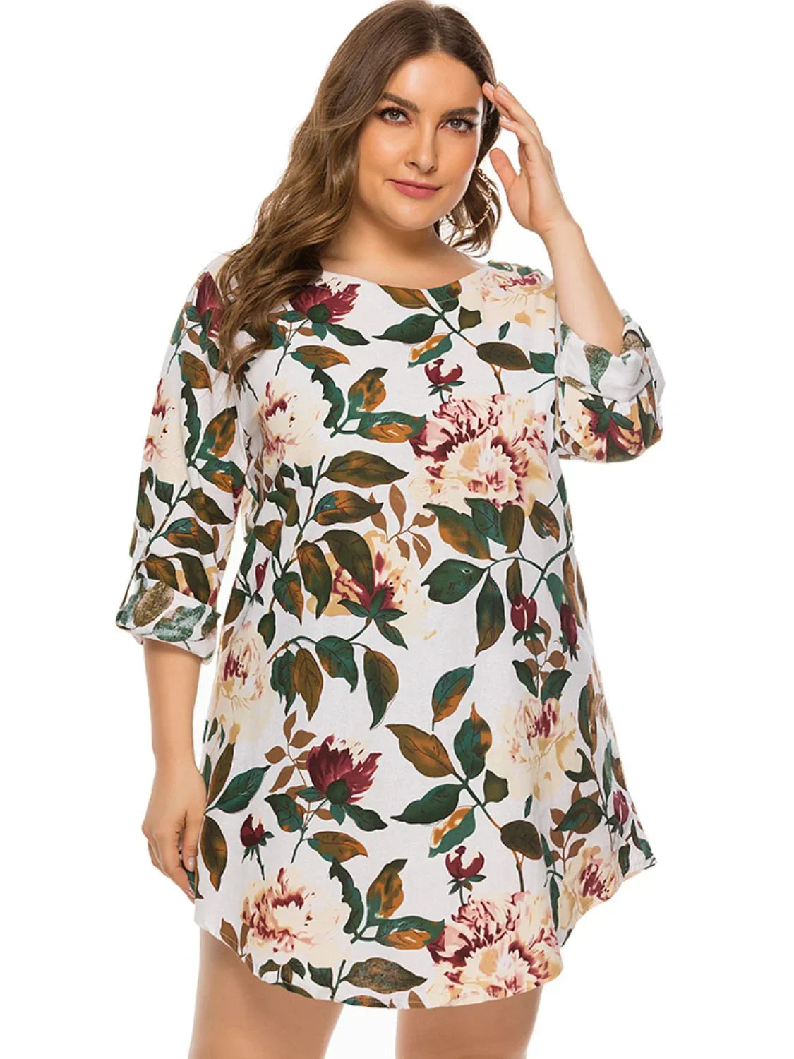 Full Size Floral Long Sleeve Mini Dress - Southern Shores Clothing