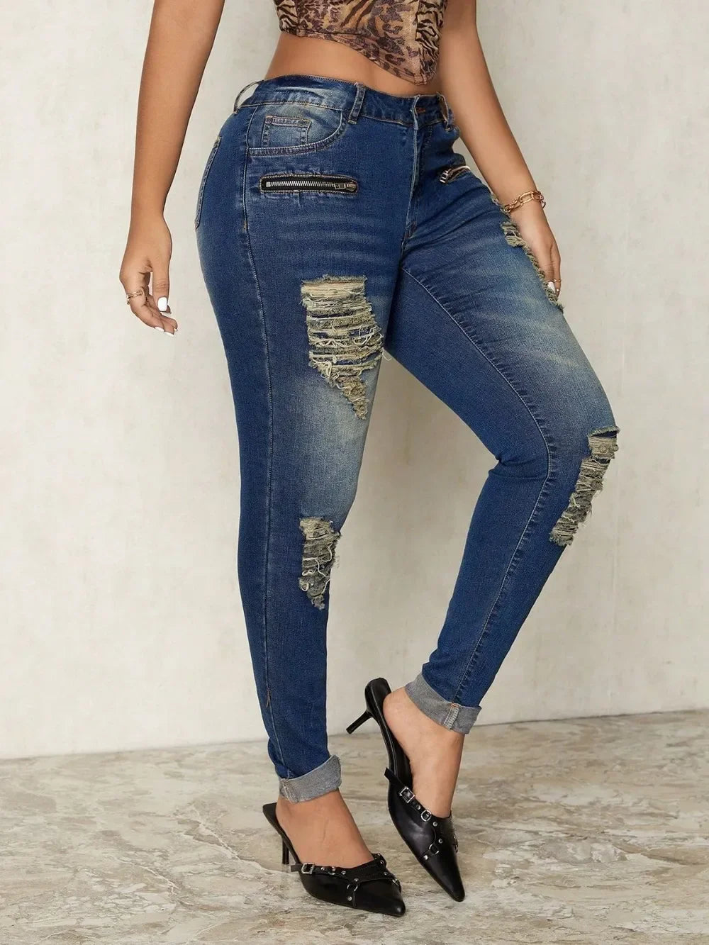 Coastal Distressed Skinny Denim Jeans With Pockets - Southern Shores Clothing
