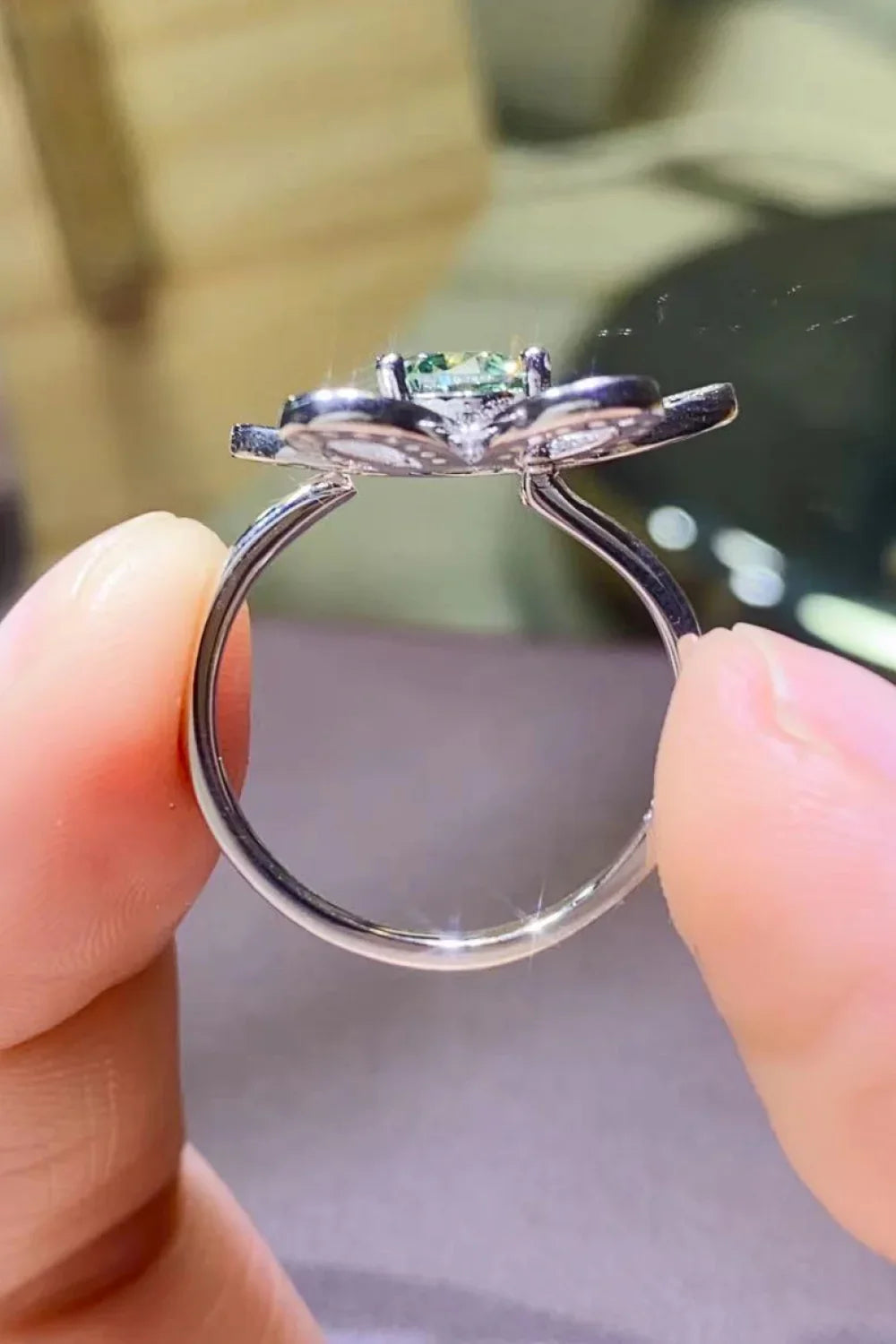 1 Carat Moissanite Flower Open Ring Platinum Plated Silver - Southern Shores Clothing
