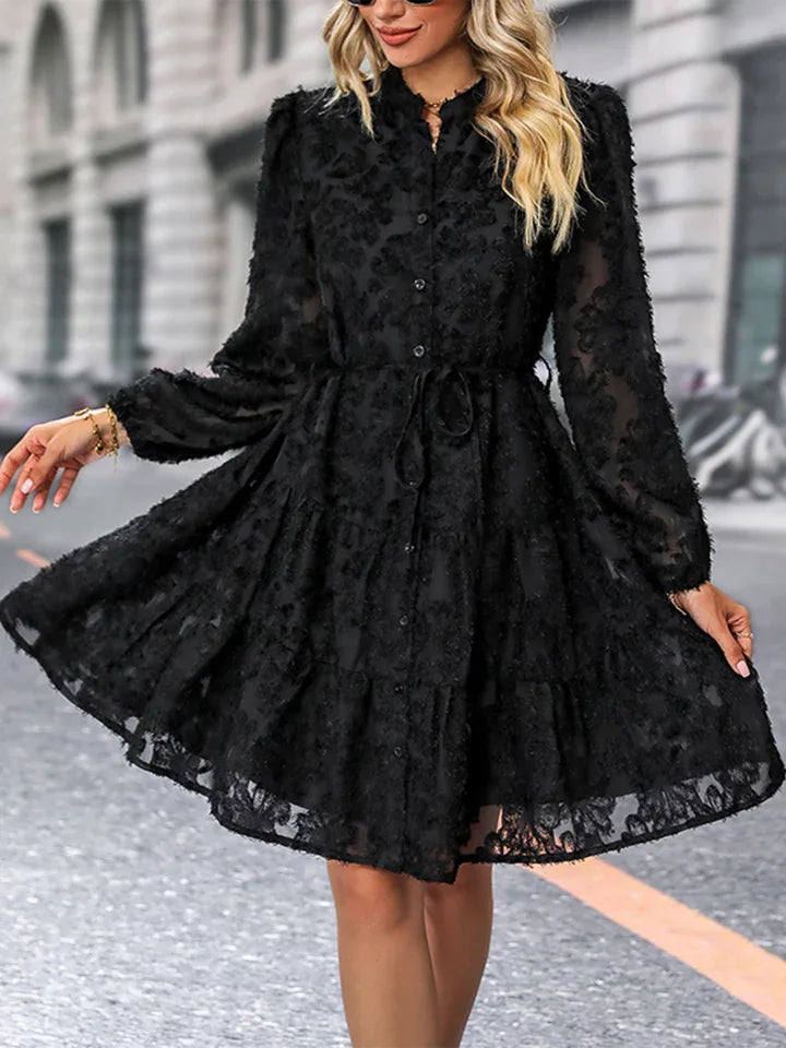 Perfee V-Neck Long Sleeve Buttoned Dress - Southern Shores Clothing