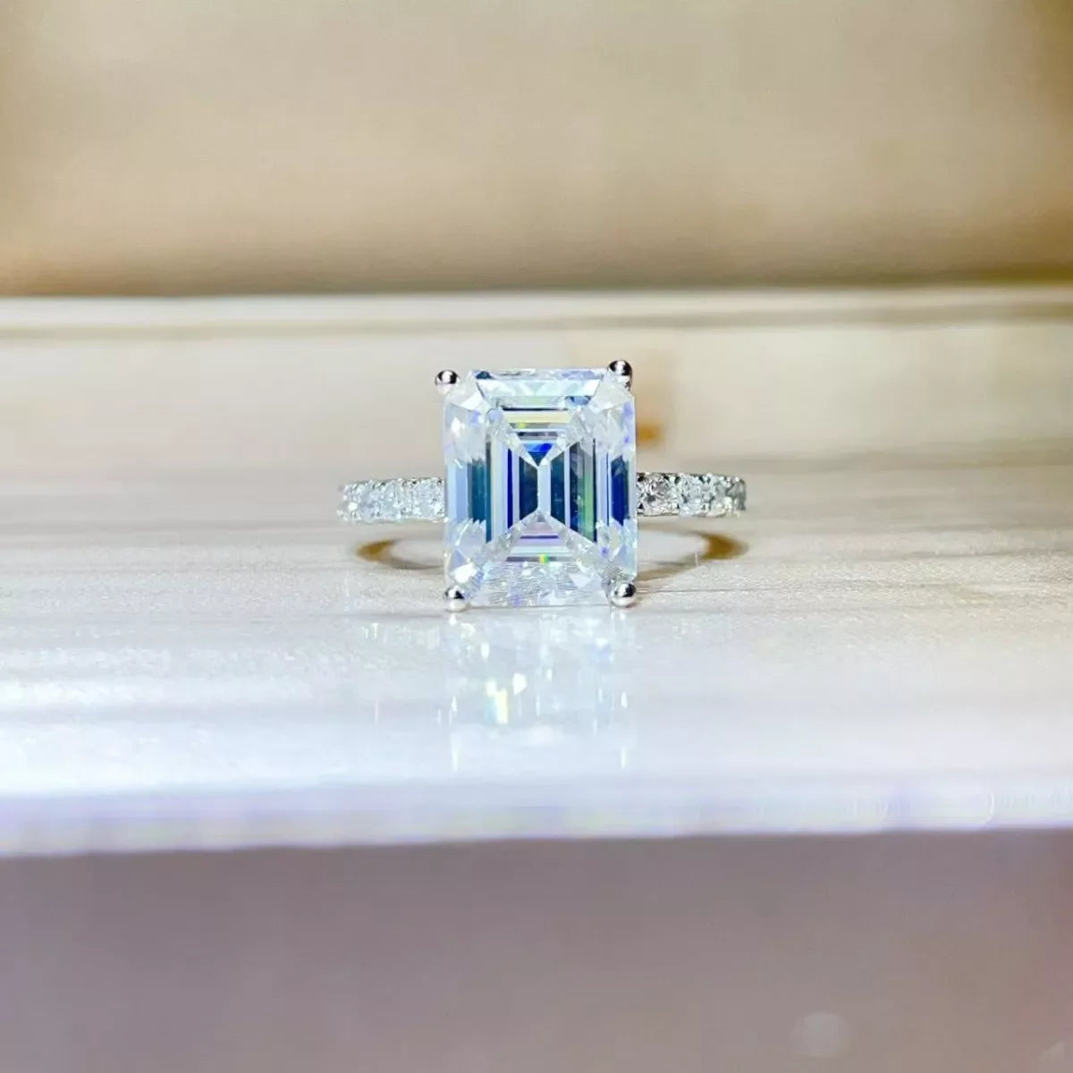 Moissanite 5 Carat Platinum Plated Sterling Silver Ring - Southern Shores Clothing