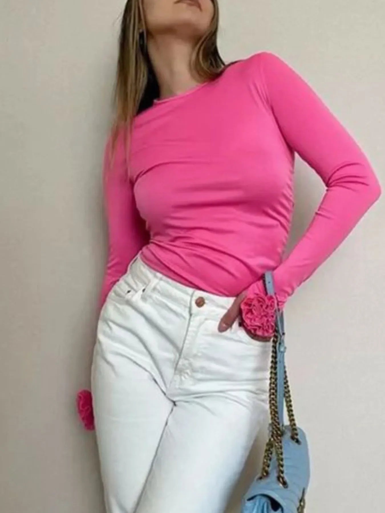 Flower Round Neck Long Sleeve T-Shirt - Southern Shores Clothing
