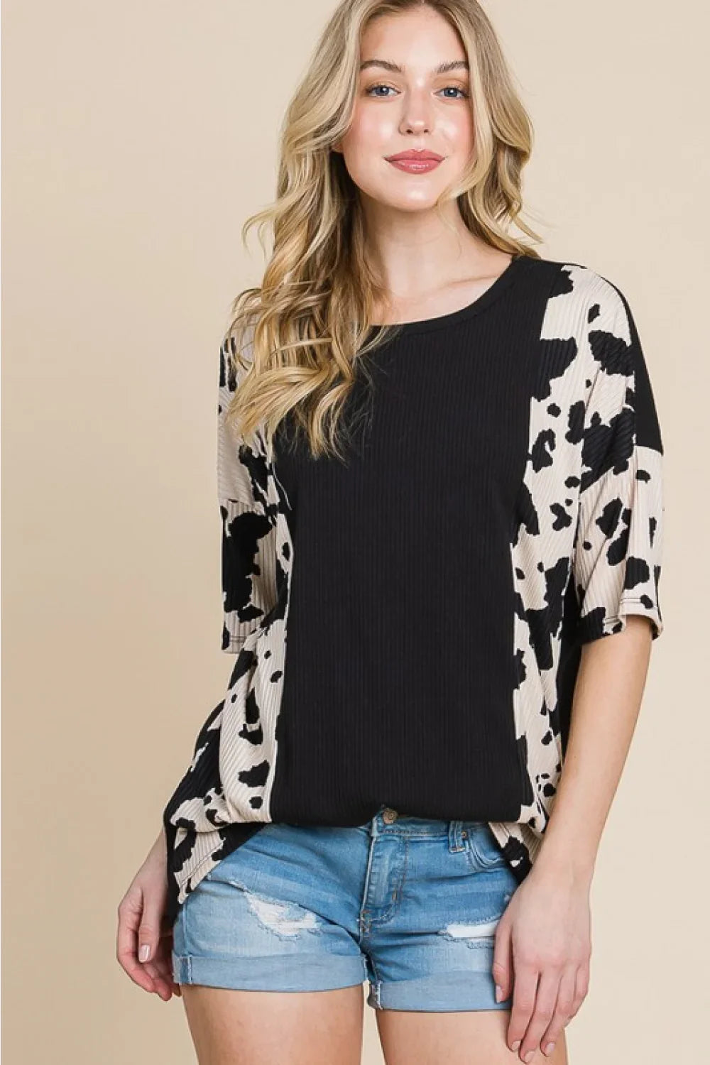 Rodeo Love Ribbed Animal Contrast T Shirt - Southern Shores Clothing