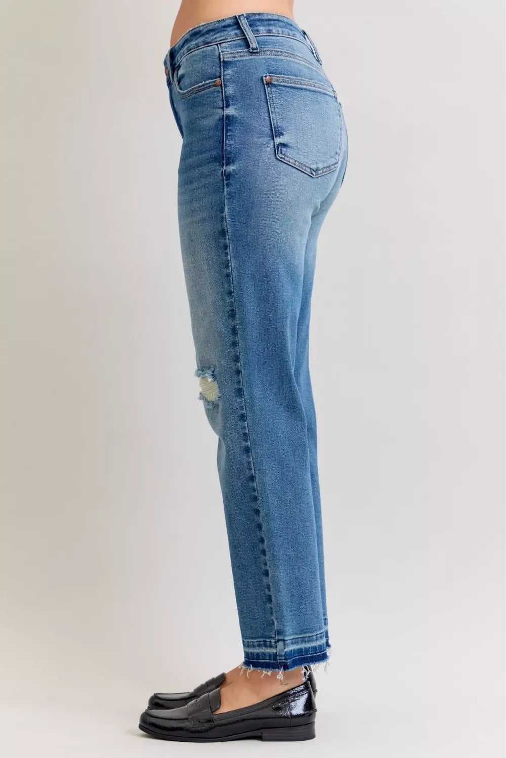 Plus Size Destroyed Jeans Mid Rise Patchwork Denim - Southern Shores Clothing