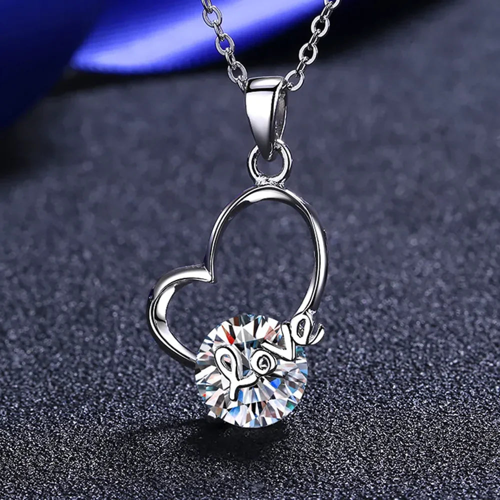 Moissanite Heart Pendant Necklace Sterling Silver - Southern Shores Clothing