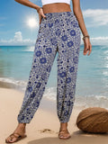 Patterned Elastic Waist Pants With Allover Geometric Print - Southern Shores Clothing