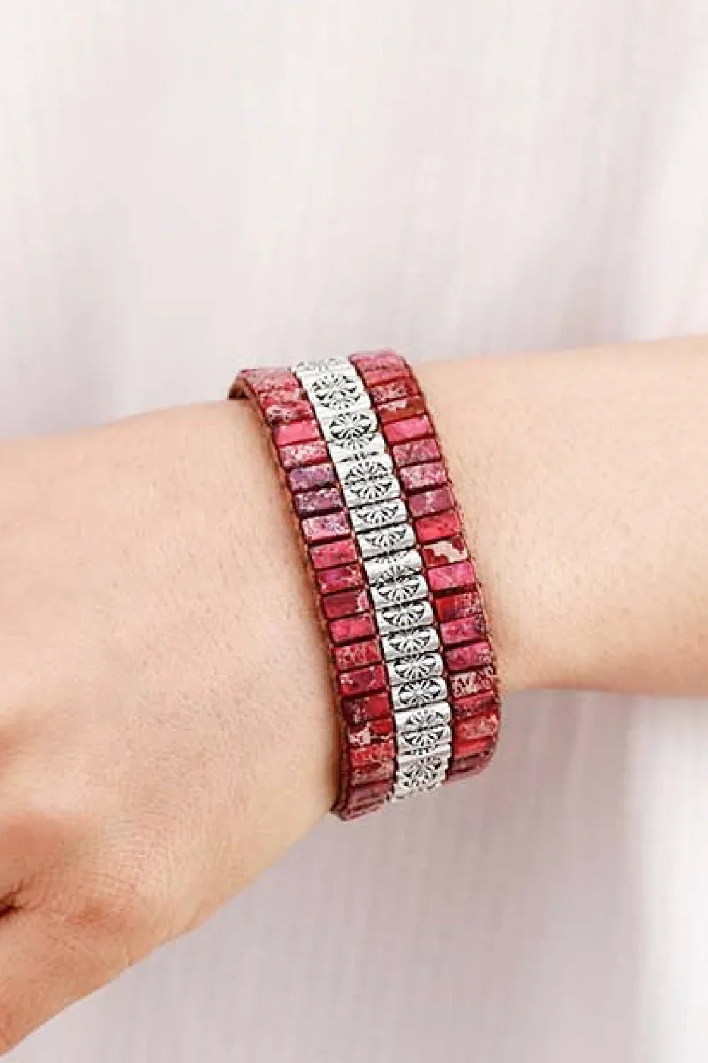 Triple Layer Natural Stone Bracelet With Adjustable Fit - Southern Shores Clothing